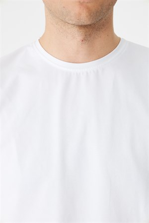 Beyaz Bisiklet Yaka Basic Erkek T-Shirt