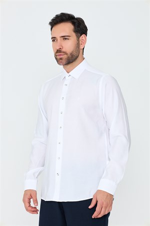 Beyaz Dynamic Fit Erkek Uzun Kollu Gömlek