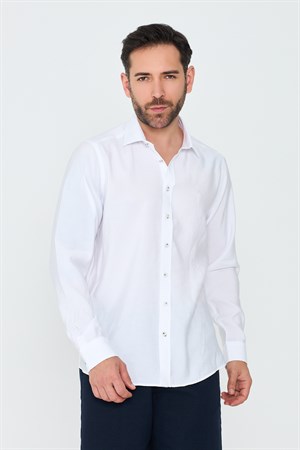 Beyaz Dynamic Fit Erkek Uzun Kollu Gömlek