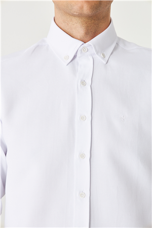 Beyaz Düğmeli Yaka Uzun Kollu Gömlek Slim Fit