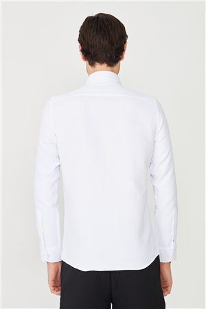Beyaz Düğmeli Yaka Uzun Kollu Gömlek Slim Fit