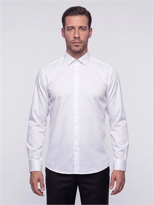 Beyaz Non-Iron Pamuklu Dynamic Fit Erkek Uzun Kollu Gömlek