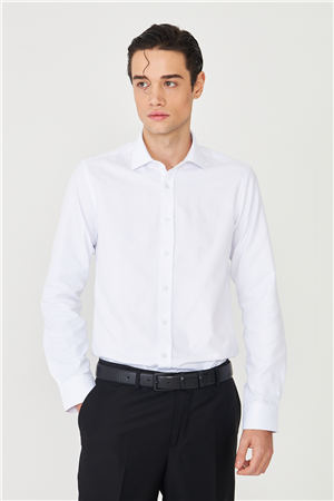 Beyaz Normal Fit Rahat Kesim Dört Mevsim Uzun Kollu Gömlek