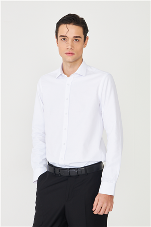 Beyaz Normal Fit Rahat Kesim Dört Mevsim Uzun Kollu Gömlek