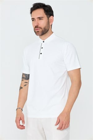 Beyaz Üç Düğmeli Erkek Polo Yaka Tişört