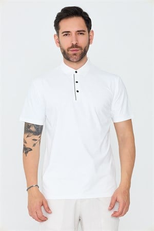 Beyaz Üç Düğmeli Erkek Polo Yaka Tişört