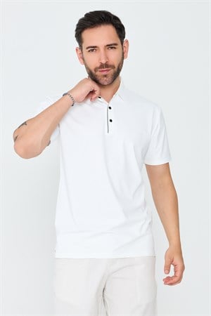 Beyaz Üç Düğmeli Erkek Polo Yaka Tişört
