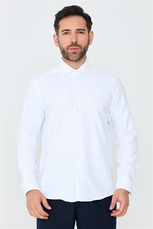 Beyaz Uzun Kollu Mikro Desenli Dynamic Fit Erkek Gömlek