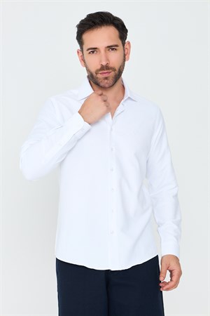 Beyaz Uzun Kollu Mikro Desenli Dynamic Fit Erkek Gömlek
