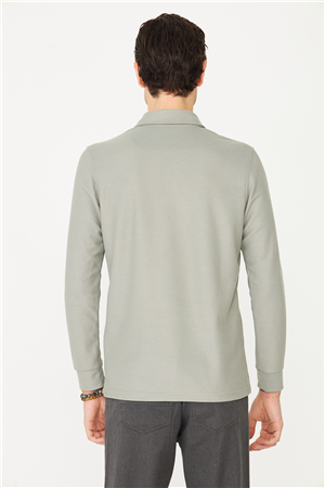 Açık Yeşil Mikro Dokulu Uzun Kollu Polo Yaka Üst