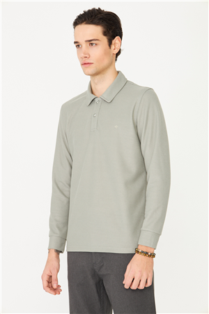 Açık Yeşil Mikro Dokulu Uzun Kollu Polo Yaka Üst