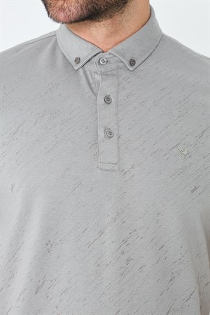 Çağla Rengi Mikro Desenli Düğmeli Erkek Polo Yaka Tişört