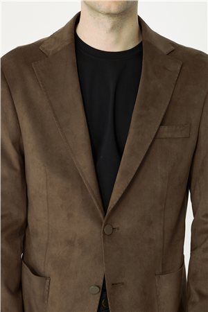 Camel Süet Görünümlü Slim Fit Blazer Ceket