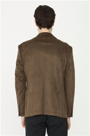 Camel Süet Görünümlü Slim Fit Blazer Ceket