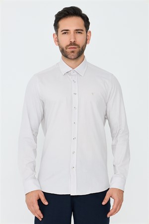 Ekru %100 Pamuk Dynamic Fit Erkek Günlük Gömlek
