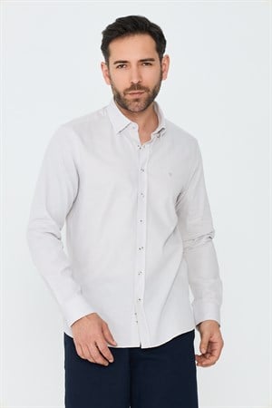 Ekru %100 Pamuk Dynamic Fit Erkek Günlük Gömlek