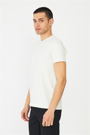 Ekru Basic Bisiklet Yaka Erkek T-Shirt