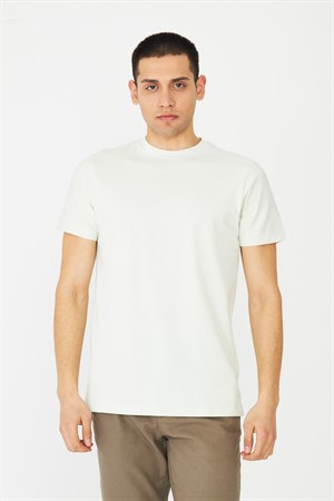 Ekru Basic Bisiklet Yaka Erkek T-Shirt