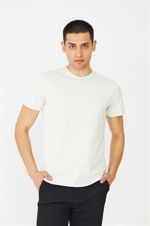 Ekru Basic Bisiklet Yaka Erkek T-Shirt