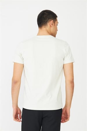 Ekru Basic Bisiklet Yaka Erkek T-Shirt