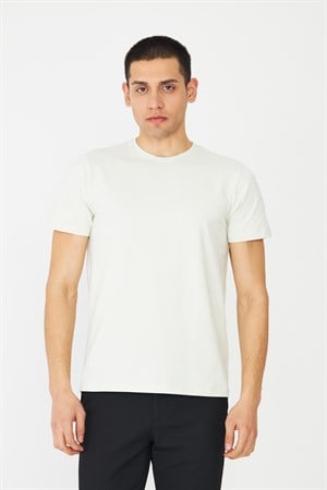Ekru Basic Bisiklet Yaka Erkek T-Shirt