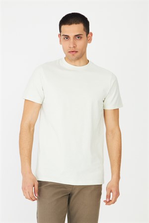 Ekru Basic Bisiklet Yaka Erkek T-Shirt