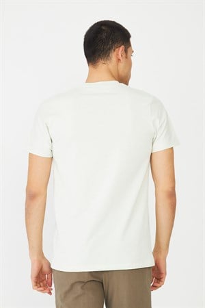 Ekru Basic Bisiklet Yaka Erkek T-Shirt
