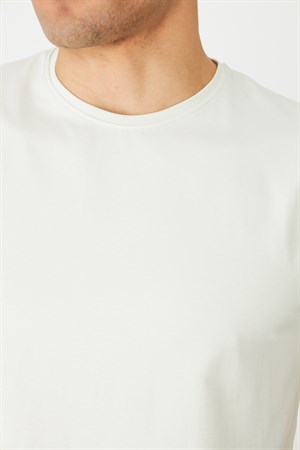 Ekru Basic Bisiklet Yaka Erkek T-Shirt