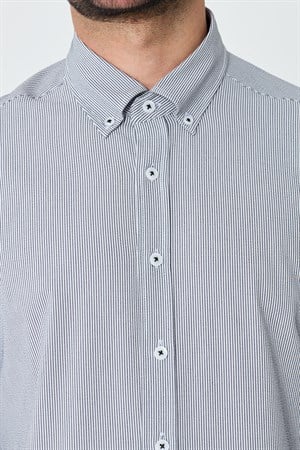 Füme İnce Çizgili Dynamic Fit Uzun Kollu Gömlek