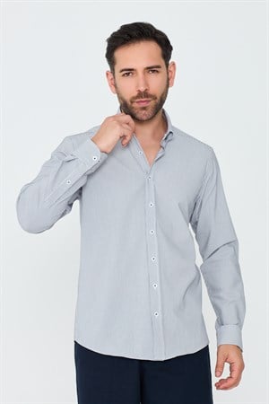 Füme İnce Çizgili Dynamic Fit Uzun Kollu Gömlek