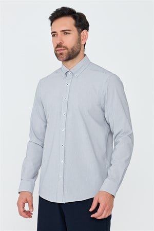 Füme İnce Çizgili Dynamic Fit Uzun Kollu Gömlek