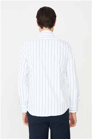Mavi Çizgili Uzun Kollu Gömlek Slim Fit