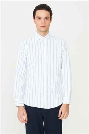Mavi Çizgili Uzun Kollu Gömlek Slim Fit