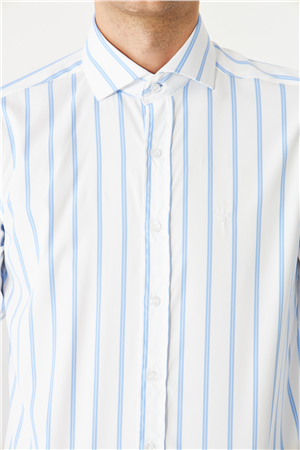 Mavi Çizgili Uzun Kollu Gömlek Slim Fit