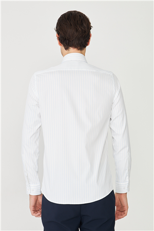 Mavi İnce Çizgili Uzun Kollu Gömlek Slim Fit