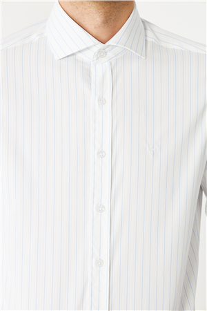 Mavi İnce Çizgili Uzun Kollu Gömlek Slim Fit