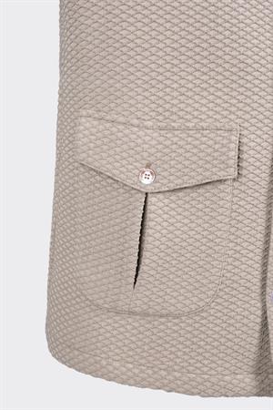 Açık Kahverengi Rahat Kesim iki Cepli Düğmeli Desenli Gömlek Ceket