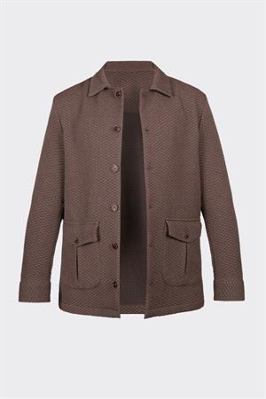Kahverengi Rahat Kesim iki Cepli Düğmeli Desenli Gömlek Ceket