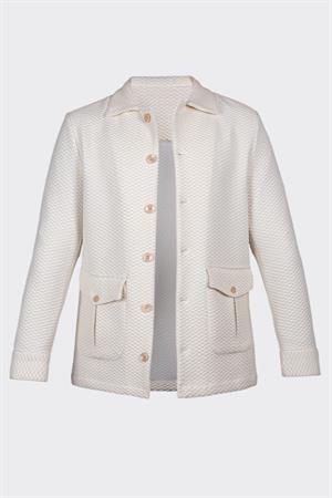 Bej Rahat Kesim iki Cepli Düğmeli Desenli Gömlek Ceket