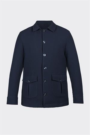 Lacivert Rahat Kesim iki Cepli Düğmeli Desenli Gömlek Ceket