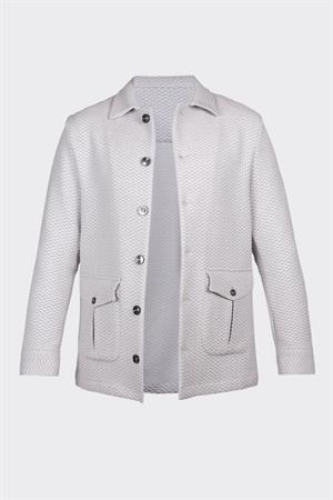 Beyaz Rahat Kesim iki Cepli Düğmeli Desenli Gömlek Ceket