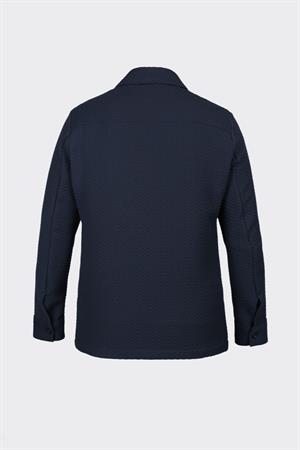 Lacivert Rahat Kesim iki Cepli Düğmeli Desenli Gömlek Ceket