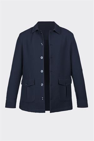 Lacivert Rahat Kesim iki Cepli Düğmeli Desenli Gömlek Ceket