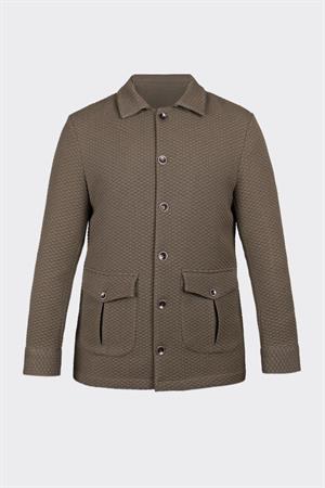 Yeşil Rahat Kesim iki Cepli Düğmeli Desenli Gömlek Ceket