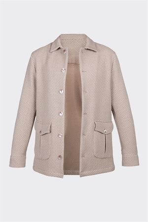 Açık Kahverengi Rahat Kesim iki Cepli Düğmeli Desenli Gömlek Ceket