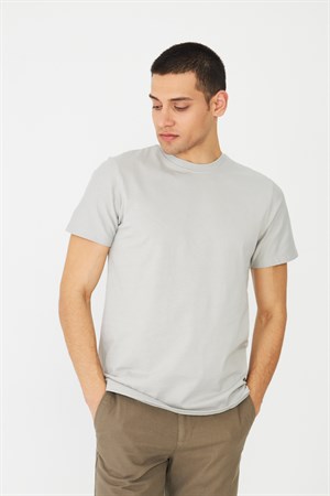 Gri Basic Bisiklet Yaka Erkek T-Shirt
