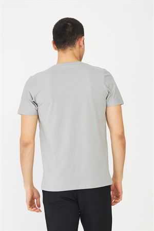 Gri Basic Bisiklet Yaka Erkek T-Shirt
