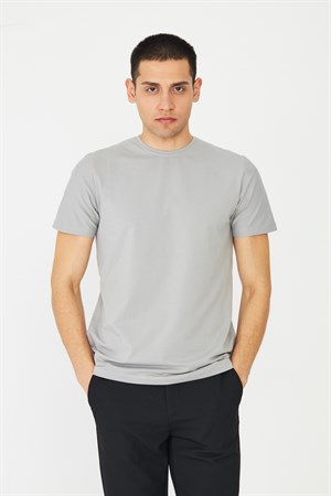 Gri Basic Bisiklet Yaka Erkek T-Shirt