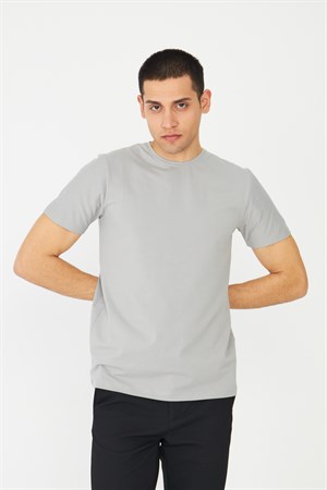 Gri Basic Bisiklet Yaka Erkek T-Shirt