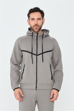 White StoneGri Cepli Kapüşonlu Fermuarlı Erkek Sweatshirt